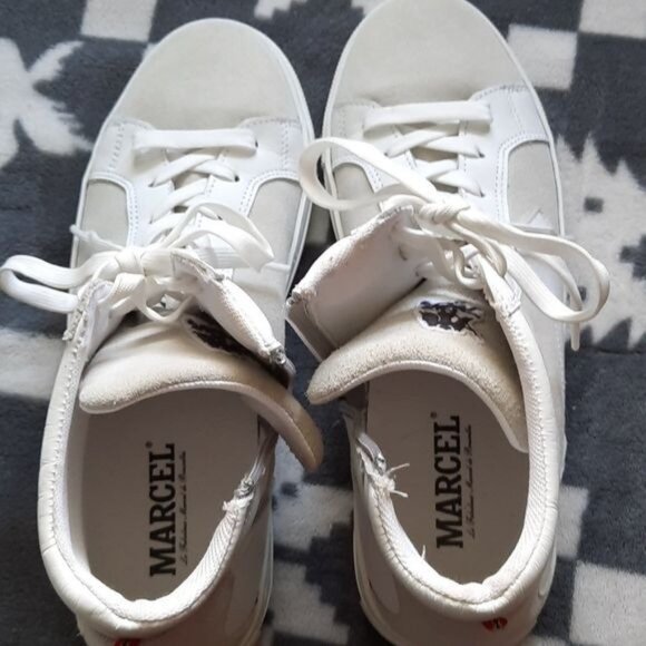 Marcel de Bruxelles White Leather Suede Side Zipper High Top Men's Sneakers 40/7 - Picture 15 of 16